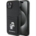 Karl Lagerfeld KLHCP15SSAPKCNPK Apple iPhone 15 hardcase Saffiano Cardslot Karl&Choupette Metal Pin black