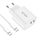 Tech-Protect C35W, 2xUSB-C, PD, 35W wall charger + USB-C cable white