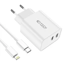 Tech-Protect C35W, 2xUSB-C, PD, 35W wall charger + lightning cable white