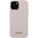 Guess GUHCP15XSMBSLP Apple iPhone 15 Pro Max hardcase Silicone Script Metal Logo & Frame pink