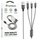 Καλώδιo USB Lamtech HIGH QUALITY 3 IN 1 With METALLIC SHELL Black 1M