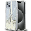 Guess GUHCP15MLFCSEGT Apple iPhone 15 Plus / 14 Plus hardcase Liquid Glitter Gold Stripes transparent
