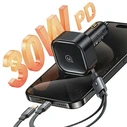 USAMS C41 2xUSB-C car charger with retractable cable PD 30W Fast Charge black