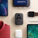 UNIQ Wall charger Voyage World Adapter 33W + 2xUSB + PD 18W + QC 3.0 charcoal grey (LITHOS Collective)