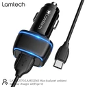 Φορτιστής Αυτοκινήτου Lamtech 2xUSB 2,4A With Type-C Cable 1M Black