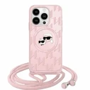 Karl Lagerfeld KLHMP15LHCKCKLCP Apple iPhone 15 Pro hardcase IML Crossbody Monogram Karl & Choupette Head MagSafe pink