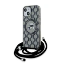 Karl Lagerfeld KLHMP15SHCKCKLCK Apple iPhone 15 / 14 / 13 hardcase IML Crossbody Monogram Karl & Choupette Head MagSafe black