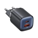 USAMS CC254 wall charger USB-A, USB-C 30W GaN Fast Charging HC Series black