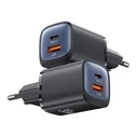 USAMS CC254 wall charger USB-A, USB-C 30W GaN Fast Charging HC Series black