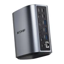 BlitzWolf USB-C Docking Station with HDMI/DisplayPort 4K PD Ethernet 3-Monitor Support Grey (BW-TH15)