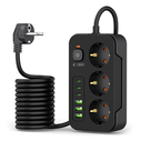 Tech-Protect PC3X6 Power Socket 3xUSB-A, 3xUSB-C, 3xAC 200cm Black
