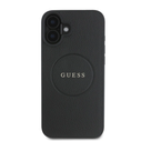 Guess GUHMP16SPGHSMMK Apple iPhone 16 hardcase Grained Gold Ring MagSafe black