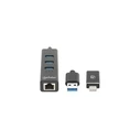 USB Hub Manhattan 3-Port USB 3.0 Typ-C/A combo-+ network adapter