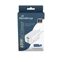 Φορτιστής Πρίζας MediaRange 65W 3-Port 1x USB-A/2x USB-C GaN, White