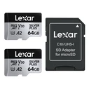 Κάρτα Μνήμης microSDXC 64GB Lexar Professional SILVER Plus UHS-I A2 V30 U3 4K - 2τμχ