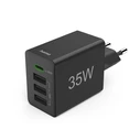 Φορτιστής Πρίζας Hama 35W PD/QC 1x USB-C, 3x USB-A Black