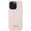 Guess GUHCP16LSMBSLP Apple iPhone 16 Pro hardcase Silicone Script Metal Logo & Frame pink