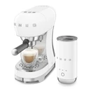SMEG Espresso Coffee Machine 50's Style White ECF12WHEU + MFF02