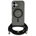 Guess GUHMP16SHCTSGNSK Apple iPhone 16 hardcase Crossbody Cord Script MagSafe black