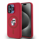 Karl Lagerfeld KLHMP15LSCMKCRHR Apple iPhone 15 Pro hardcase Silicone Karl&Choupette Heads Ring MagSafe red