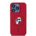 Karl Lagerfeld KLHMP15LSCMKCRHR Apple iPhone 15 Pro hardcase Silicone Karl&Choupette Heads Ring MagSafe red
