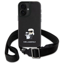 Karl Lagerfeld KLHCP16SSAKCPBK Apple iPhone 16 hardcase Saffiano Karl&Choupette Metal Pin CBDY Strap black
