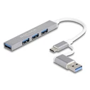 USB Hub Delock 64214, 4x USB θύρες, USB & Type-C σύνδεση, γκρι