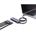 DELOCK USB-C Hub 64384 with switches, 4-port (3x USB-A + 1x USB-C), 10Gbps, USB-C connection, Grey