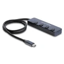 DELOCK USB-C Hub 64384 with switches, 4-port (3x USB-A + 1x USB-C), 10Gbps, USB-C connection, Grey