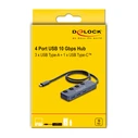 DELOCK USB-C Hub 64384 with switches, 4-port (3x USB-A + 1x USB-C), 10Gbps, USB-C connection, Grey