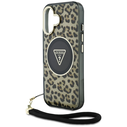 Guess HC IML Leopard Triangle Cord Strap Apple iPhone 16 MagSafe brown