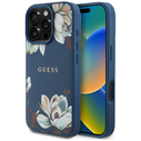 Guess Grained Printed Flower Pattern MagSafe Apple iPhone 16 Pro blue