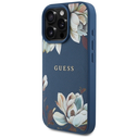 Guess Grained Printed Flower Pattern MagSafe Apple iPhone 16 Pro blue