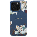 Guess Grained Printed Flower Pattern MagSafe Apple iPhone 16 Pro blue