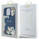 Guess Grained Printed Flower Pattern MagSafe Apple iPhone 16 Pro blue