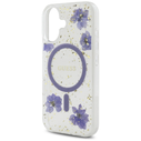 Case Guess Resin Flowers Glitter MagSafe for Apple iPhone 16 purple