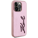 Karl Lagerfeld Wrinkled Metal Signature Apple iPhone 15 Pro pink