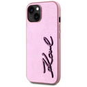 Karl Lagerfeld Wrinkled Metal Signature Apple iPhone 15 pink