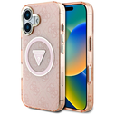 Guess IML Metal Glitter 4G Circle Triangle MagSafe Apple iPhone 16 pink