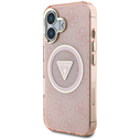 Guess IML Metal Glitter 4G Circle Triangle MagSafe Apple iPhone 16 pink
