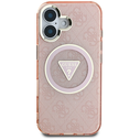 Guess IML Metal Glitter 4G Circle Triangle MagSafe Apple iPhone 16 pink
