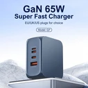Ldnio Φορτιστής Χωρίς Καλώδιο GaN με Θύρα USB-A και 2 Θύρες USB-C 65W Power Delivery Μαύρος (Q7)