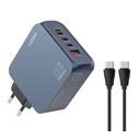 Ldnio Φορτιστής GaN με Θύρα USB-A και 3 Θύρες USB-C και Καλώδιο USB-C 100W Power Delivery / Quick Charge 3.0 Μπλε (Q8)