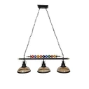 VenCore Billiardo III 6089-10042 - 3-Light Hanging Ceiling Lamp Black Metal with Honey Glass Shades (Vintage / Industrial)
