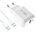 Tech-Protect NCA30 USB-A, USB-C Network Charger PD 30W / QC3.0 + USB-C Cable White