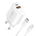 Tech-Protect NCA20 USB-A, USB-C Network Charger PD 20W / QC3.0 + Lightning Cable White