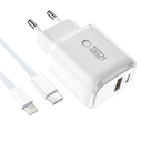 Tech-Protect NCA20 USB-A, USB-C Network Charger PD 20W / QC3.0 + Lightning Cable White