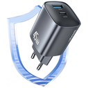 USAMS CC290 T66 45W GaN USB-A, USB-C wall charger silver
