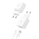USAMS 2xUSB-A 18W Wall Charger + USB-A / Lightning Fast Charging Cable White