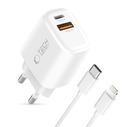 Tech-Protect NNC45W-GAN USB-A, USB-C Network Charger PD 45W / QC3.0 + USB-C / Lightning Cable White